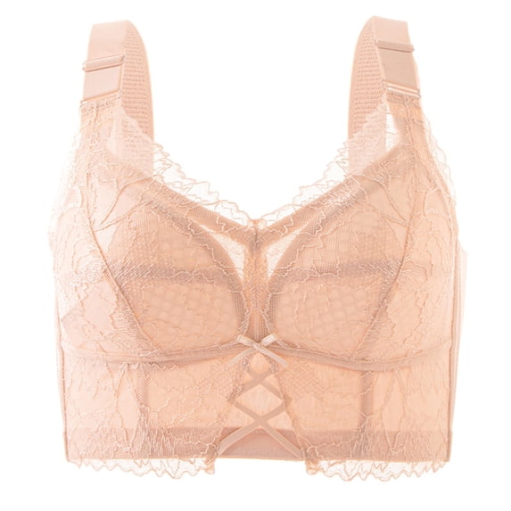 Sngxgn Women's Pure Comfort Wireless Lace Longline Bralette(Beige,90C)