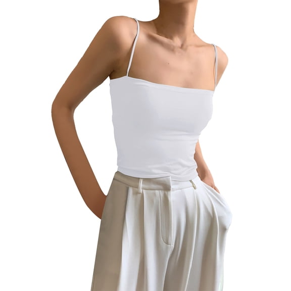 Sngxgn Women's Camisole Tank Top Undershirt Spaghetti Strap Basic Camisoles(White,One Size)