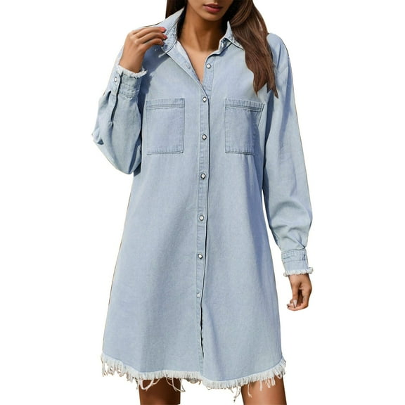 Sngxgn Women's Casual Fall Dresses Long Sleeve Wrap V Neck High Low Ruffle Dress(Light Blue,S)