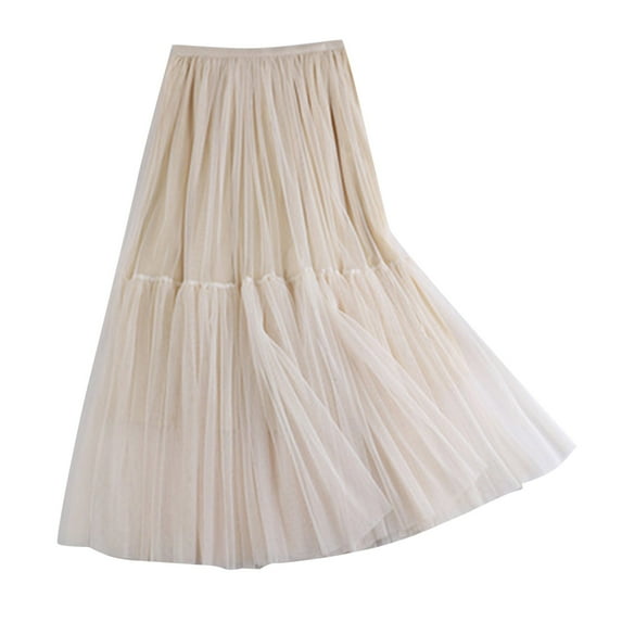 Sngxgn Women's Casual High Waist Pleated A-Line Mini Skirt(Beige,One Size)