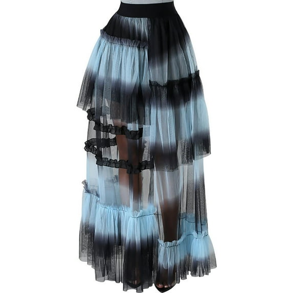 Sngxgn Women's Casual High Waist Pleated A-Line Mini Skirt(Blue,M)