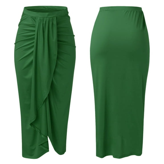 Sngxgn Women's Casual High Waist Skirt Split Trim Midi Skirts(Green,XXL)