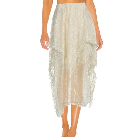 Sngxgn Women's Casual High Waist Skirt Split Trim Midi Skirts(White,L)