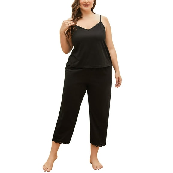 Sngxgn Women's Casual Loose Long Sleeve V Neck Lounge Pajamas(Black,XXL)