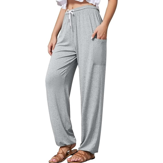 Sngxgn Women's Casual Loose Wide Leg Cozy Pants Sweatpants Comfy Drawstring High Waisted(Grey,S)