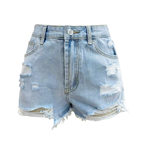 Sngxgn Women's Casual Mid Rise Denim Shorts Stretch Ripped Raw Hem Jean Shorts(Light Blue,S)
