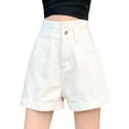 thumbnail image 1 of Sngxgn Women's Casual Mid Rise Denim Shorts Stretch Ripped Raw Hem Jean Shorts(White,L), 1 of 4