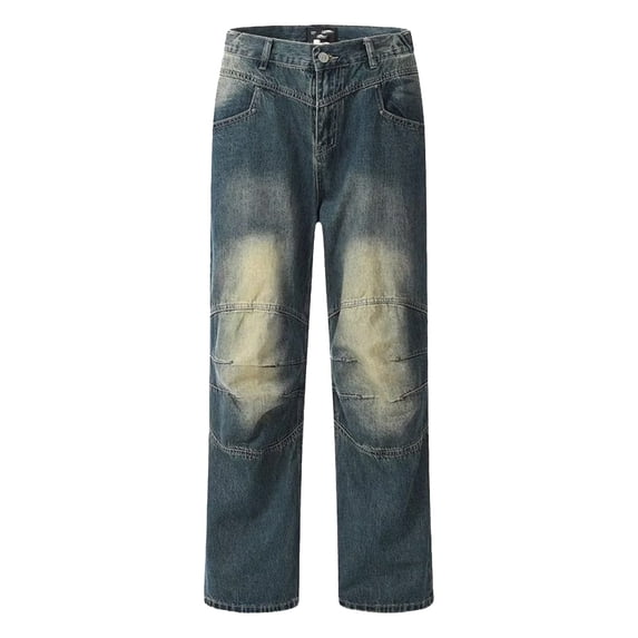 Sngxgn Women's Casual Mid Waist Cargo Jeans Stretch Wide Leg Denim Pants with Pockets(Blue,XL)