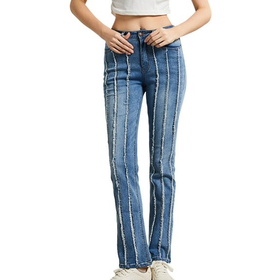 Sngxgn Women's Casual Mid Waist Cargo Jeans Stretch Wide Leg Denim Pants with Pockets(Blue,XXL)