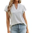 thumbnail image 1 of Sngxgn Women's Casual Short Sleeve T Shirts Ribbed V Neck Loose Fit Tee Summer Tunic Tops(White,L), 1 of 4