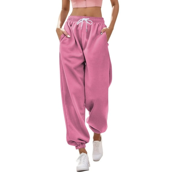 Sngxgn Women's Casual Slim Fit Pants Leggings Drawstring Workout Thick Jogger Pants Sweatpants with Pockets(Hot Pink,M)
