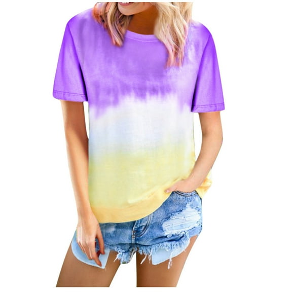 Sngxgn Women's Classic-Fit Short-Sleeve Scoop Crew Neck T-Shirt(Purple,L)