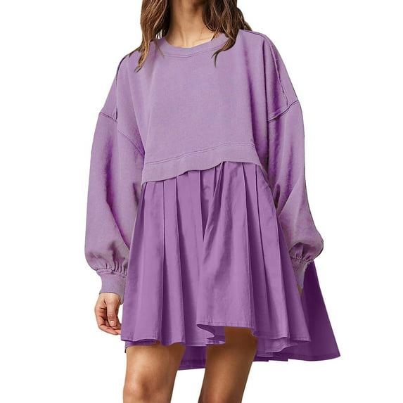 Sngxgn Women's Classic Long Sleeve V Neck Sheath Casual Party Dress(Purple,XXL)