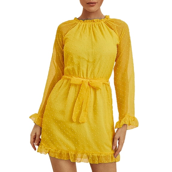Sngxgn Women's Color Block Tiered Summer Dresses Adjustable Strap Flowy Dress Beach Sundress(Yellow,L)