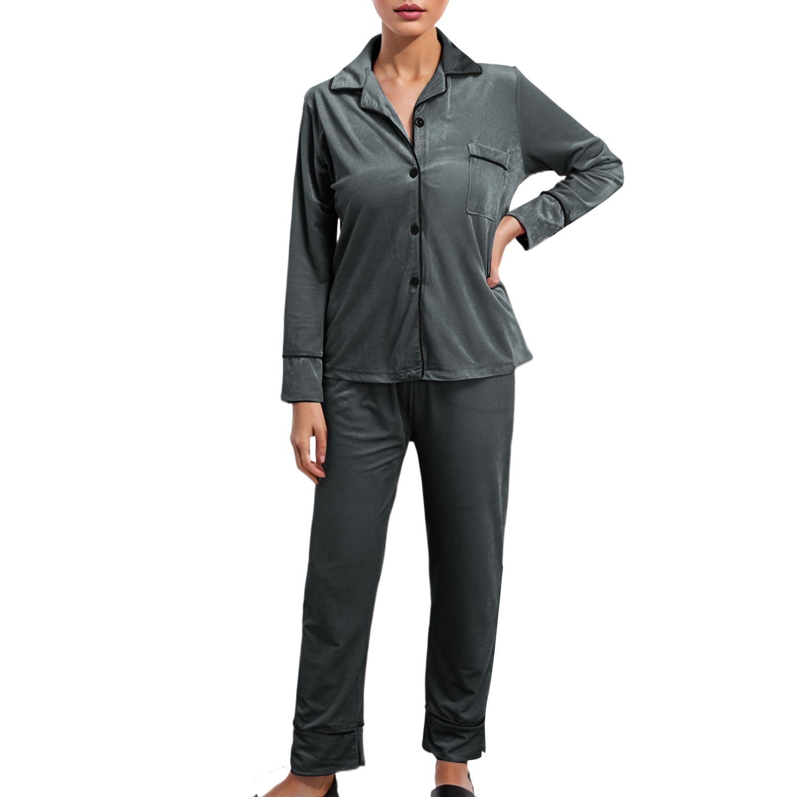 Sngxgn Women's Cotton Nightgown Sleepwear Long Sleeves Shirt Casual ...