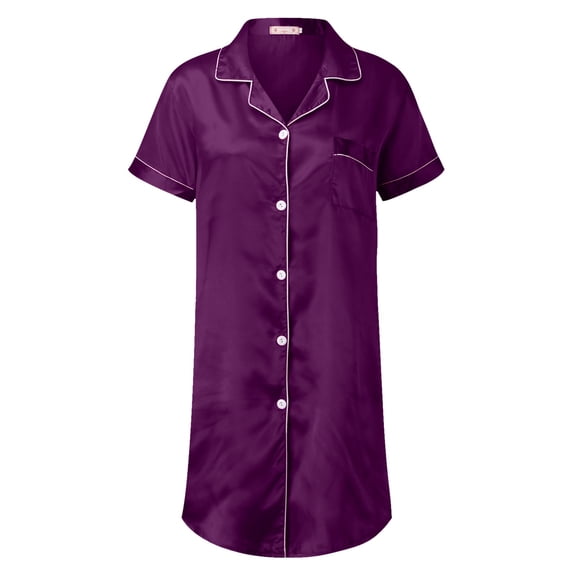 Sngxgn Women's Cotton Nightgown Sleepwear Short Sleeves Shirt Casual Print Sleepdress(Purple,L)