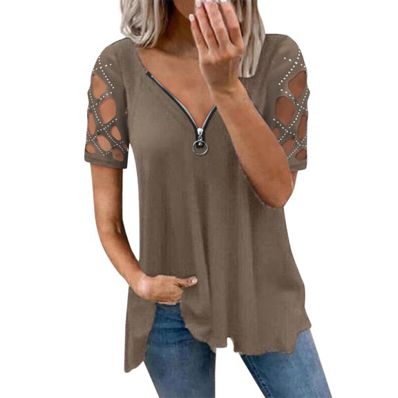 Sngxgn Women's Cotton Short Sleeve Crop Top – Cropped Casual Crew Neck T-Shirts(Khaki,L)