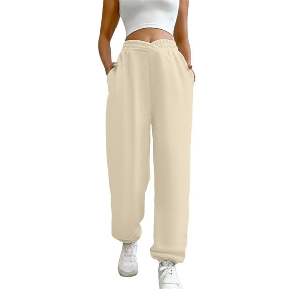 Sngxgn Women's Cotton Sweatpants Yoga Casual Pants Pants for Women with Pockets(Beige,XL)