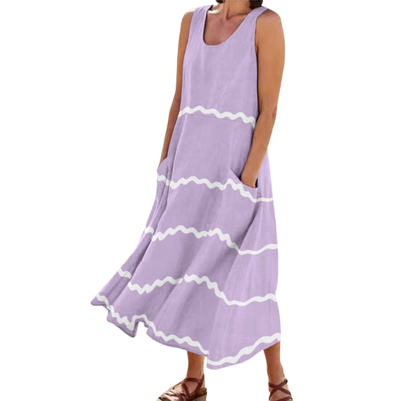 Sngxgn Women's Cozy Knit Sleeveless Bateau Neck Midi Dress(Purple,M)