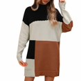 thumbnail image 1 of Sngxgn Women's Crewneck Long Sleeve Tie Waist A-Line Swing Bodycon Short Dress Casual Solid Ribbed Knit Sweater Dress(Black,M), 1 of 6