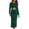thumbnail image 1 of Sngxgn Women's Crewneck Long Sleeve Tie Waist A-Line Swing Bodycon Short Dress Casual Solid Ribbed Knit Sweater Dress(Green,S), 1 of 4