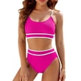 thumbnail image 1 of Sngxgn Women's Cut High Waisted Bikini Ribbed V Neck Two Pieces Swimsuit(Hot Pink,XXL), 1 of 5