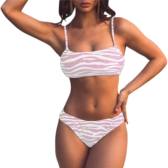 Sngxgn Bikini Set for Women Two Piece Swimsuit Back Tie Mid Waisted Bottom with Shoulder Straps(Pink,S)