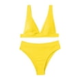 thumbnail image 1 of Sngxgn Women's Cut High Waisted Bikini Ribbed V Neck Two Pieces Swimsuit(Yellow,XL), 1 of 3