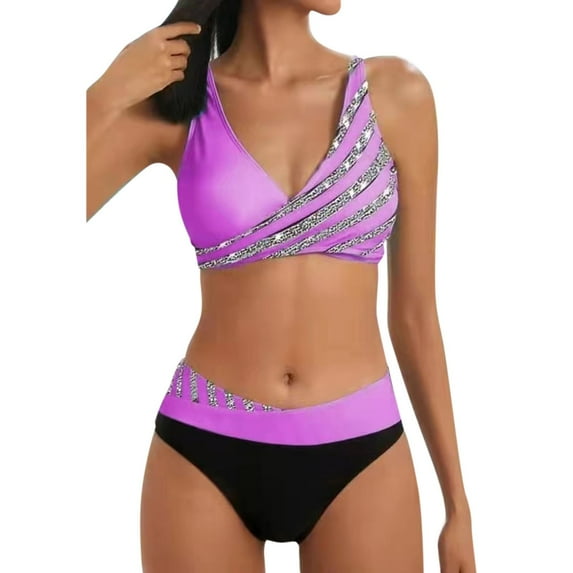 Sngxgn Women's Cutout Halter Swimsuit High Cut Bathing Suit(Purple,XL)