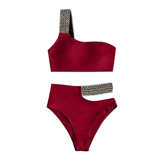 Sngxgn Women's Cutout Halter Swimsuit High Cut Bathing Suit(Red,L)