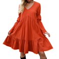 thumbnail image 1 of Sngxgn Women's Deep V Neck Short Sleeve Long Dresses Pleated High Waist Slit Maxi Dress(Orange,L), 1 of 5