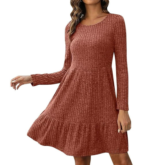 Sngxgn Women's Dress Long Sleeve Crewneck Dress(RD2,XL)