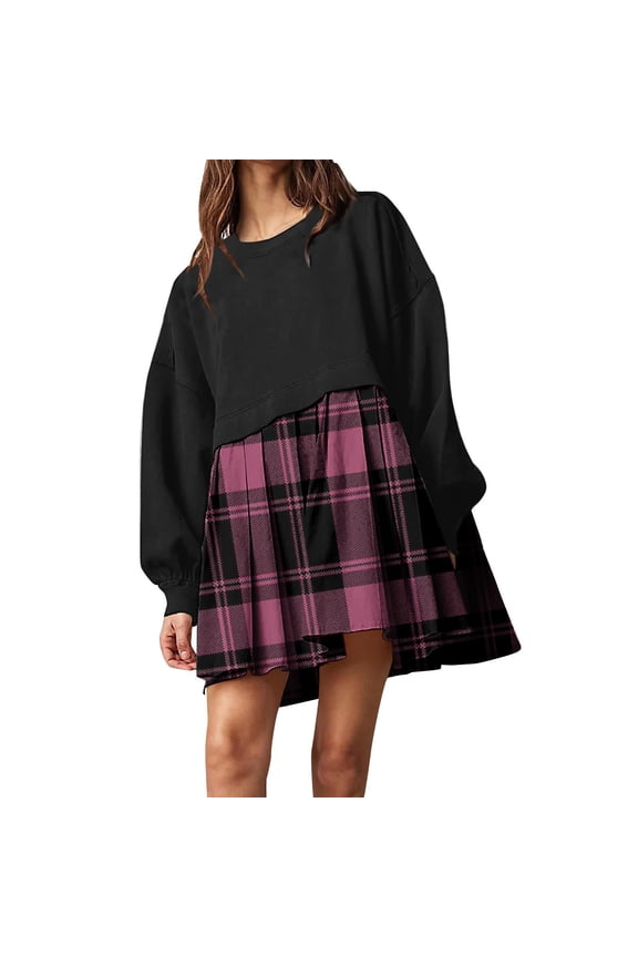 Women's Dresses Ribbed Long Sleeve Square Neck Tops Mini Dress(Hot Pink,M)