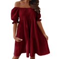 thumbnail image 1 of Sngxgn Women's Dresses Ribbed Long Sleeve Square Neck Tops Mini Dress(Red,XXL), 1 of 6