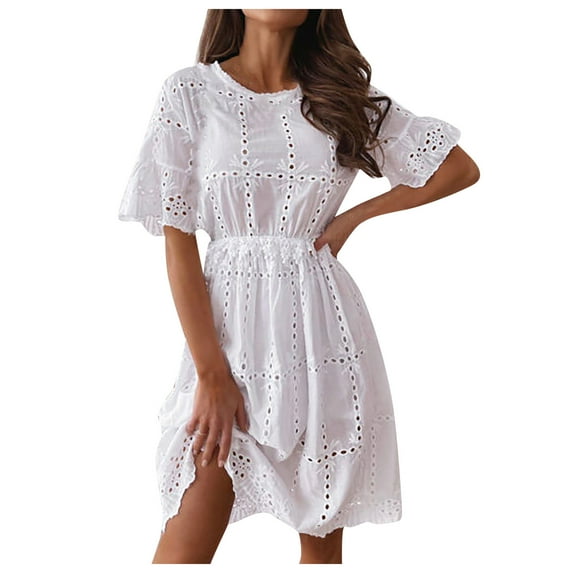 Sngxgn Women's Dresses V Neck Guest Party Dress(White,S)