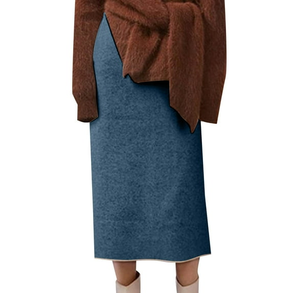 Sngxgn Women's Elegant High Waist A Line Flared Midi Skirt(Navy,M)