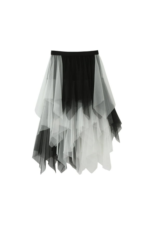 Women's Elegant High Waisted Side Slit Irregular Maxi Skirt(White,One Size)