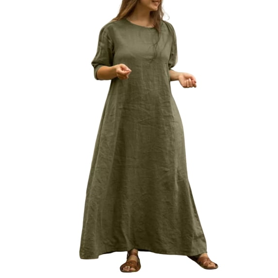 Sngxgn Women's Fall Dresses Long Sleeve Square Neck Casual Pleated Tiered Swing Maxi Dress(Green,L)