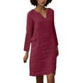 thumbnail image 1 of Sngxgn Women's Fall Elegant Dress Long Sleeve Crewneck Tie Waist Slim Rib Knit Slit Bodycon Midi Dress(Red,XXL), 1 of 8