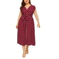 thumbnail image 1 of Sngxgn Women's Fall Elegant Dress Long Sleeve Crewneck Tie Waist Slim Rib Knit Slit Bodycon Midi Dress(Red,XXXXXL), 1 of 7