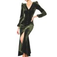 thumbnail image 1 of Sngxgn Women's Fall Long Sleeve Dress Turtleneck Slim Fit Ribbed Knit Slit Midi Dress(GN1,L), 1 of 6
