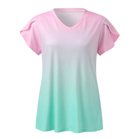 Sngxgn Women's Fit Short-Sleeve V-Neck T-Shirt(Pink,XL)