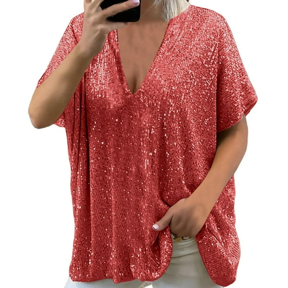 Sngxgn Women's Fit Stretch Short-Sleeve Crew Neck T-Shirt(Red,XXL)