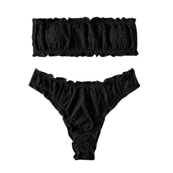 Sngxgn Women's High Cut String Bikini Set Swimsuits Bathing Suits 2 Piece(Black,XL)