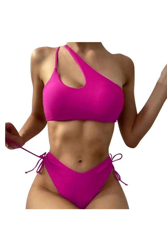 Women's High Cut String Bikini Set Swimsuits Bathing Suits 2 Piece(Hot Pink,S)
