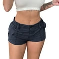 thumbnail image 1 of Sngxgn Women's High-Stretch Cargo Shorts, Y2K Mini, High Waisted, Slim-Fitted Jean Shorts with Pockets(Black,S), 1 of 6