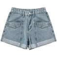 thumbnail image 1 of Sngxgn Women's High Waist Denim Shorts Ripped Raw Hem Jean Shorts Casual Summer Pants with Pockets(Blue,L), 1 of 7