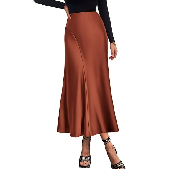 Sngxgn Women's High Waist Ruched Bodycon Midi Skirt(Brown,XXL)