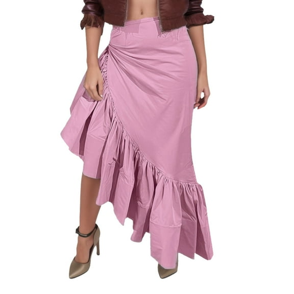 Sngxgn Women's High Waist Ruched Bodycon Midi Skirt(Red,M)