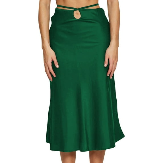 Sngxgn Skirts for Women with Shorts High Waist Pleated Skirts(Green,XL)